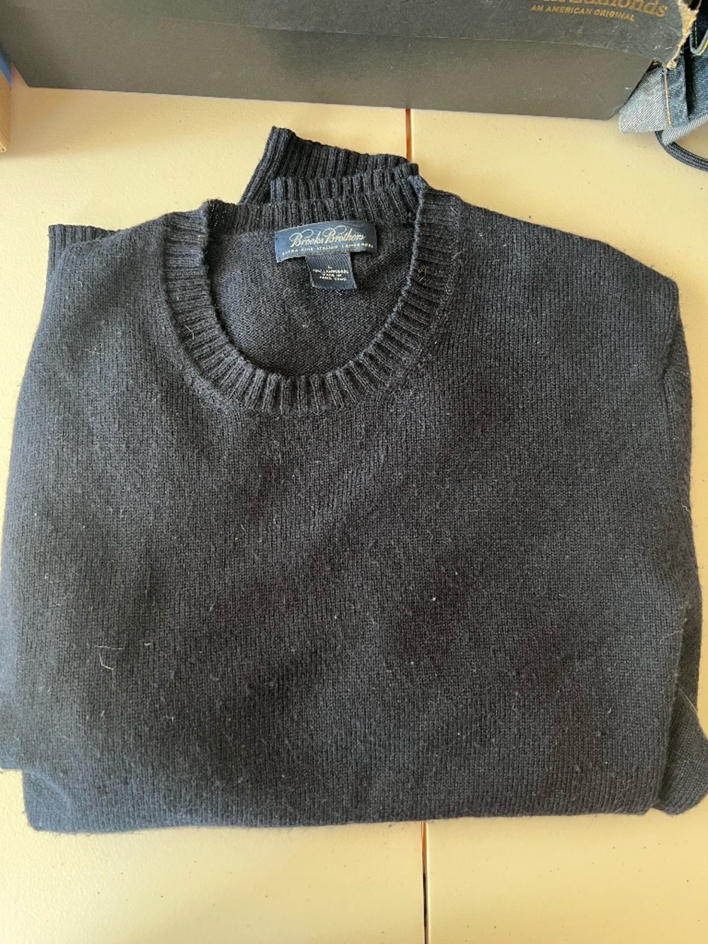 Vtg Brooks Brothers Shetland Wool Sweater Large Navy Blue Hong Kong